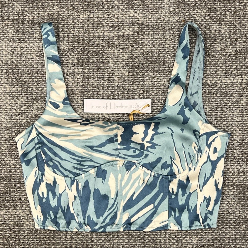 House of Harlow 1960 Blue and Cream Abstract Bustier Crop Top